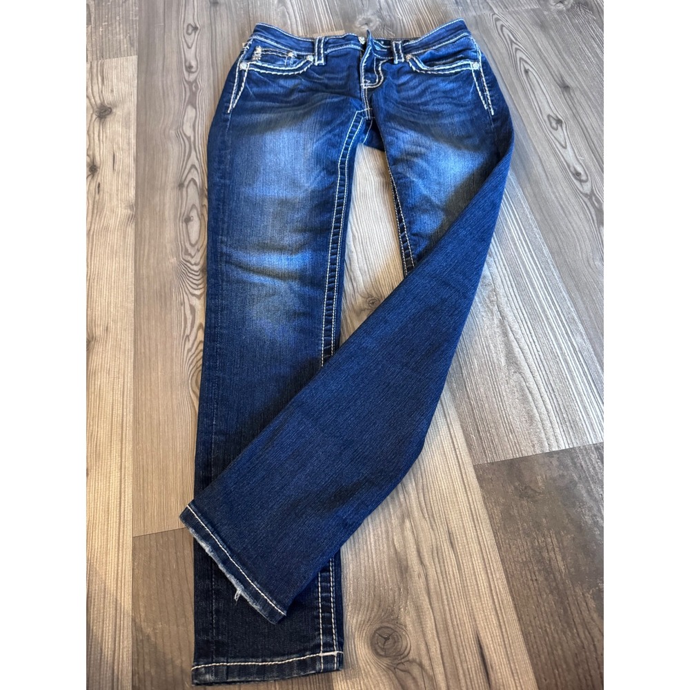 Miss Me Signature Skinny Jeans Dark Wash Thick Stitch Flap Pocket JS5014S58 28